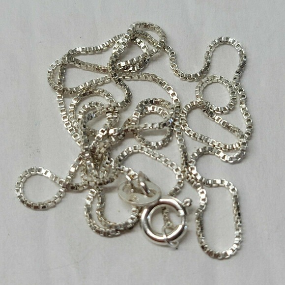 Sterling Silver Necklace  Box Chain 925 18" Spring Ring - Picture 2 of 5